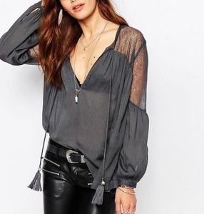 Religion Festival Long Sleeve Blouse with Mesh and